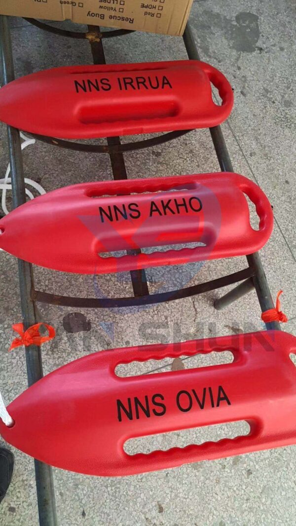 Rescue Cans have been marked with vessel name logo