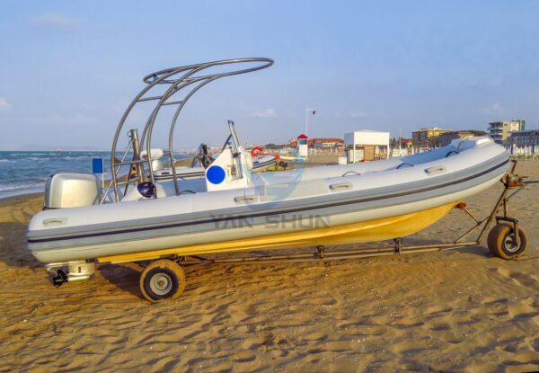 An Inflatable motorboat on the beach