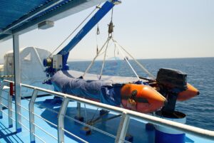 Inflatable Boat and Single Arm Davit on Board